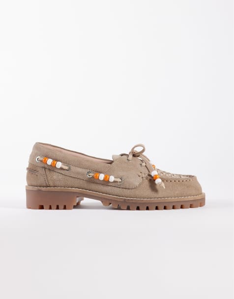 Bronx Sie-nna boat shoes with beads in sand suede - view 1