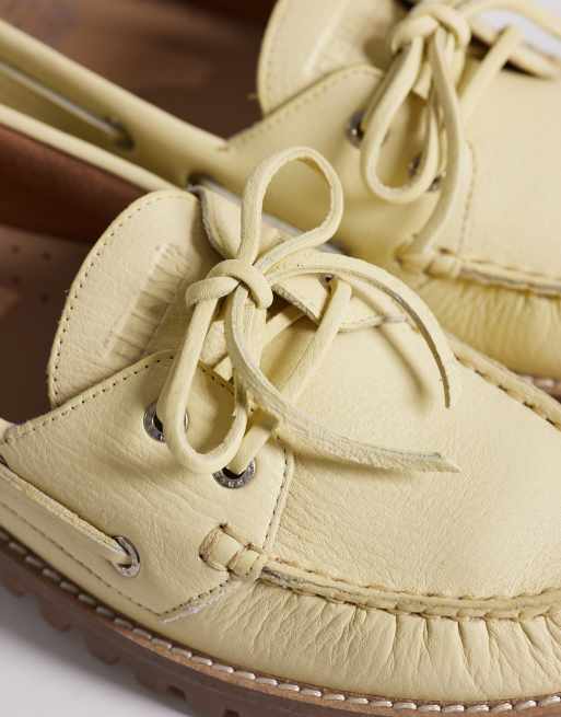 Bronx Sie-nna chunky lace up boat shoes in leather butter yellow, 2 of 4