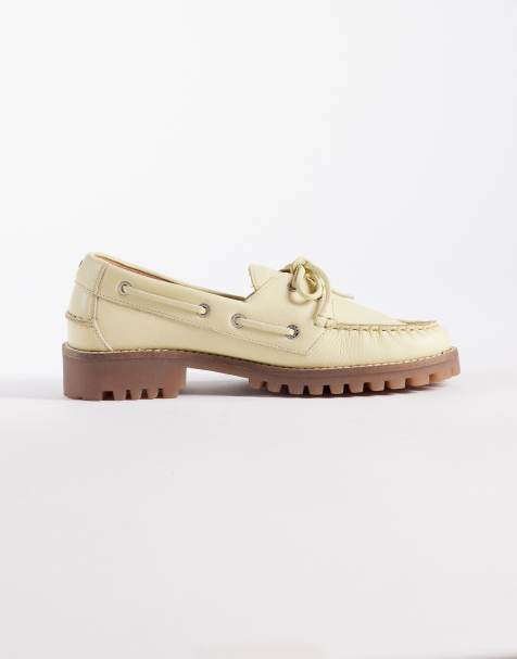 Bronx Sienna chunky lace up boat shoes in leather butter yellow - view 1