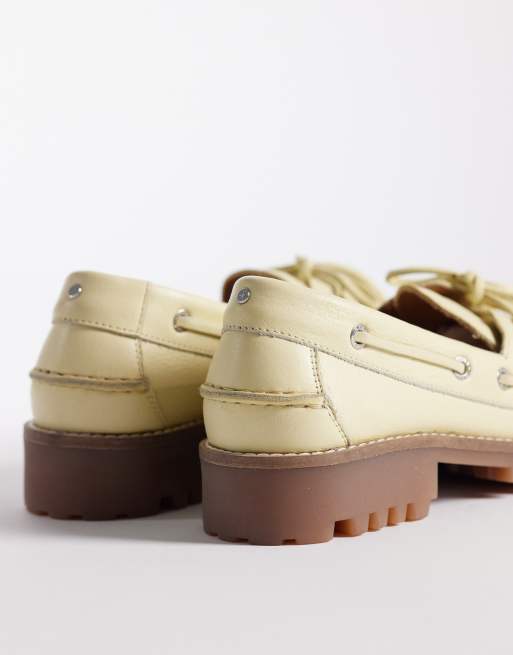 Bronx Sienna chunky lace up boat shoes in leather butter yellow, 4 of 4