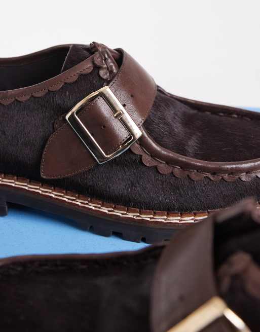 Bronx Sor-aya mocassins à boucle en poil de poney marron, 4 de 4