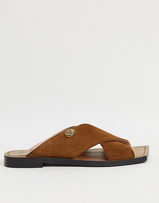 BRONX square toe slip on mules in suede