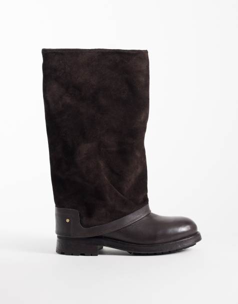Bronx Strick-er foldover knee boots in coffee bean suede - view 1