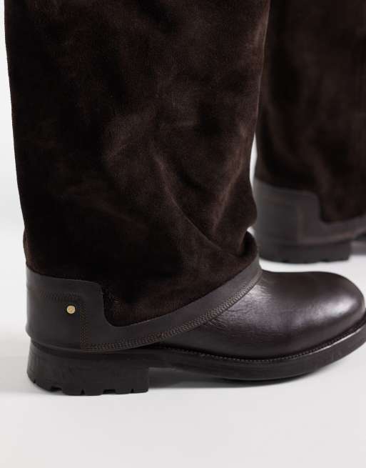 Bronx Strick-er vikbara knähöga boots i mocka i coffee bean, 3 av 4