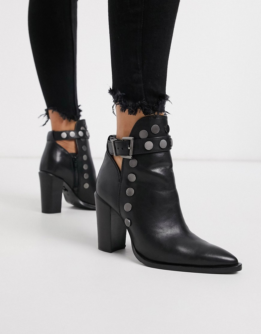 Bronx studded heeled ankle boots in black