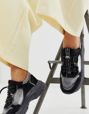 bronx black suede chunky sole trainers