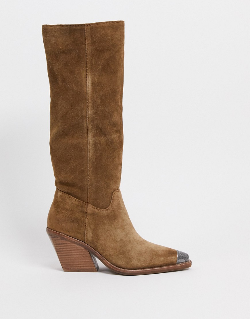BRONX suede knee boots in natural-Brown