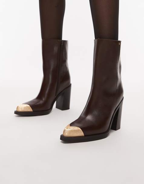 Bronx toe cap detail boots in leather brown - view 1