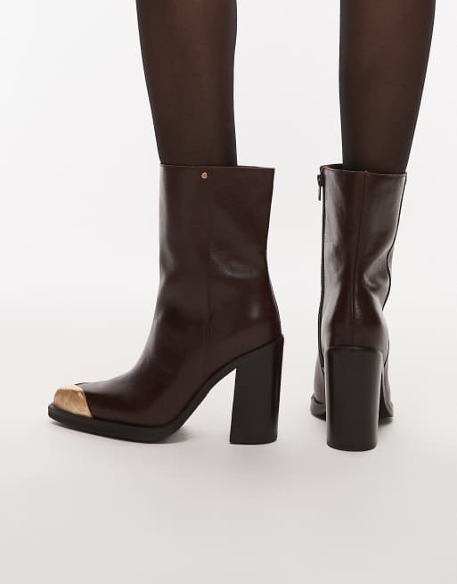 Bronx toe cap detail boots in leather brown, 2 of 4