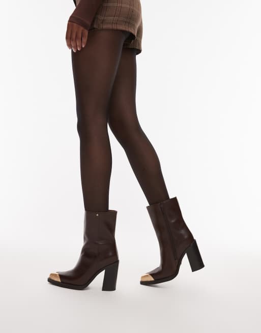 Bronx toe cap detail boots in leather brown, 4 of 4
