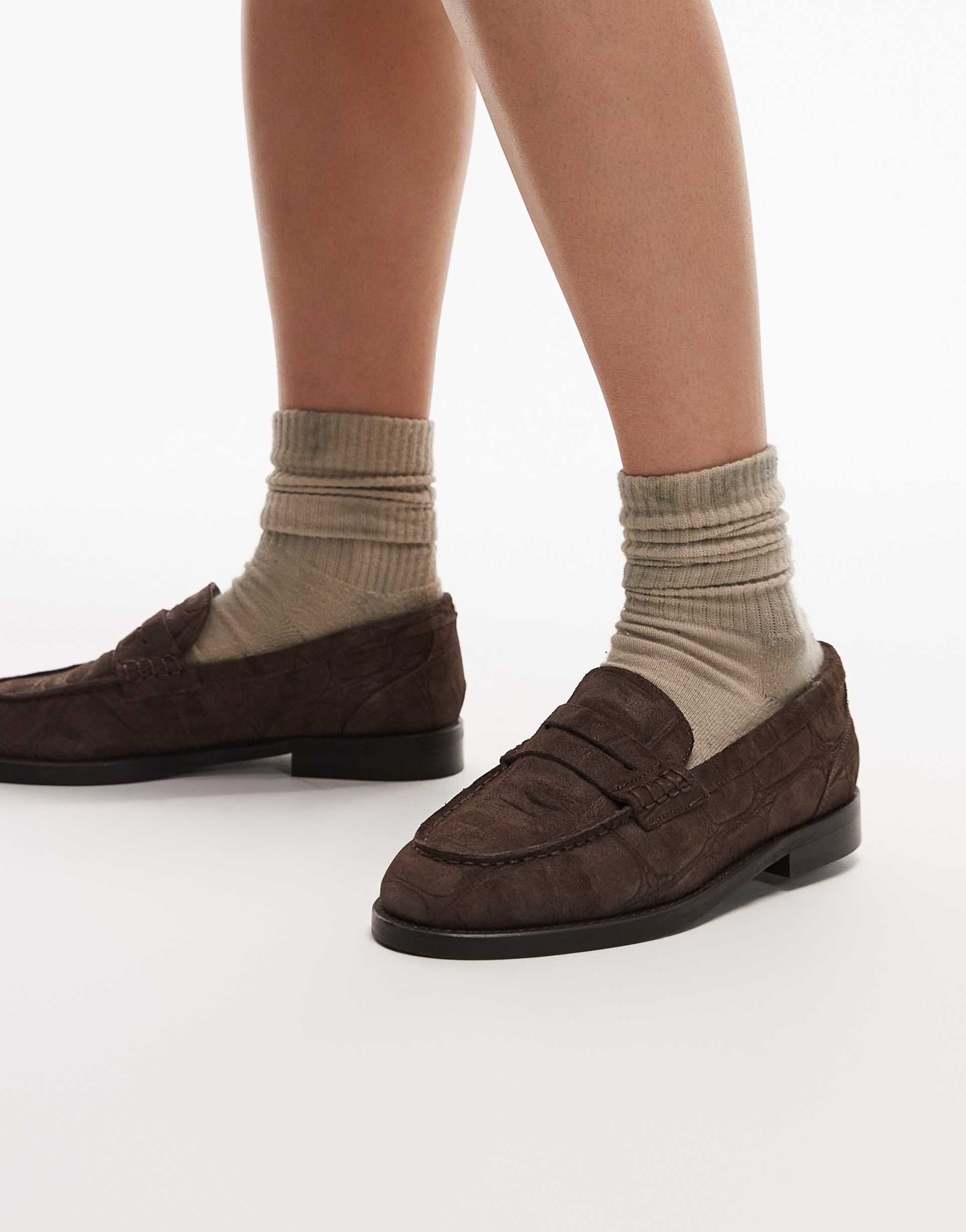 bronx tran-sitt loafers in chocolate suede croc