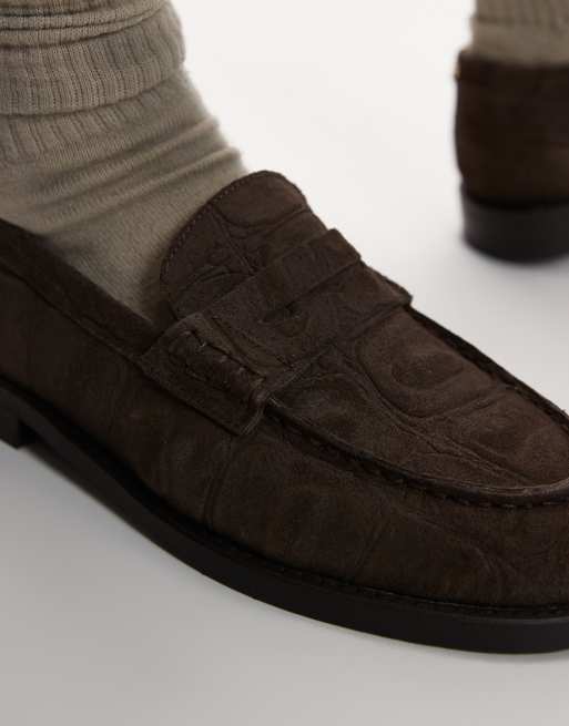 Bronx Tran-sitt loafers in chocolate suede croc, 2 of 4