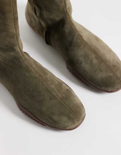 Bronx Tyl-aa round toe knee boots in khaki suede, 4 of 4