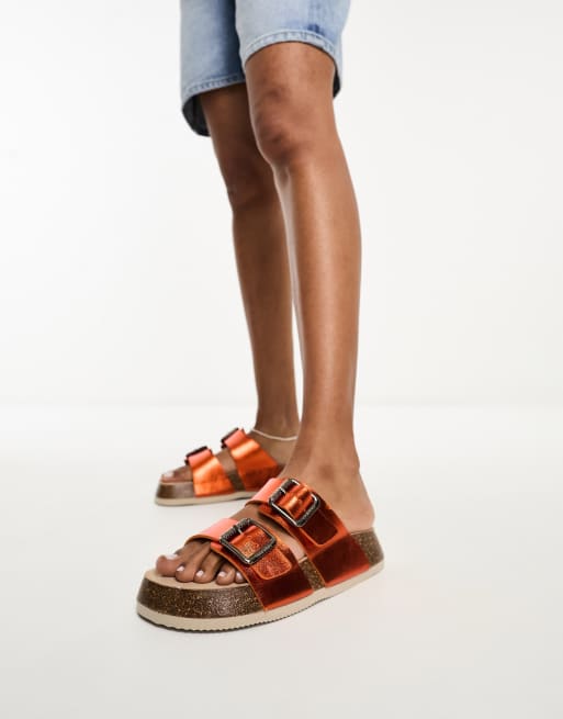 Bronx – Veran-o – Ledersandalen in Metallic-Orange mit zweifachen Riemchen 