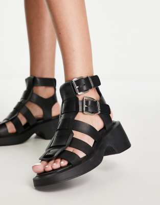 Bronx - Vita - Ledersandalen in Schwarz mit mehreren Riemen