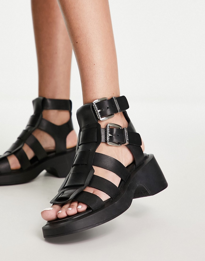 Bronx Vita multi strap leather sandal in black