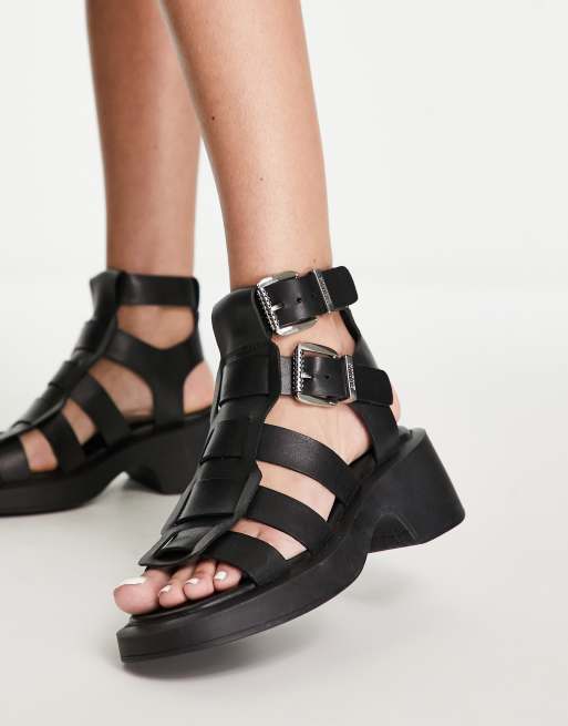 Bronx Vita multi strap leather sandal in black | ASOS