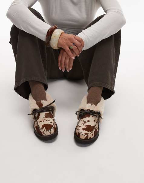 Bronx - Zachte loafers van suède met veters in koeienprint - view 1