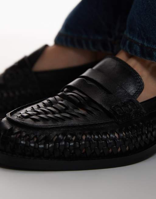 Bronx - Zur-ii - Leren loafers met geweven detail in zwart, 4 van 4