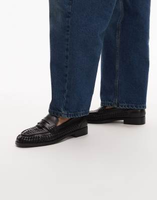 Bronx - Zur-ii - Loafer aus schwarzem Leder mit Webmuster-Detail