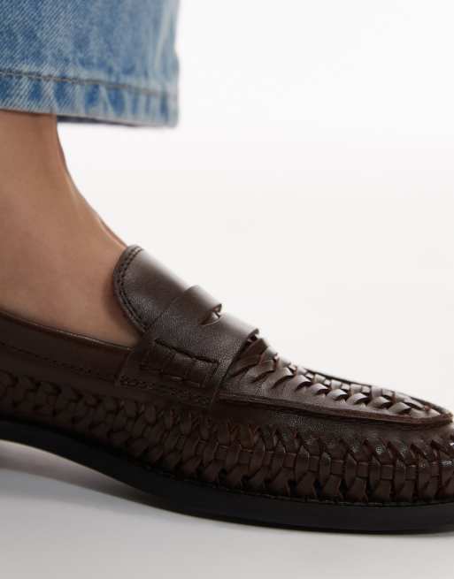 Bronx - Zur-ii - Loeren loafers met geweven detail in chocoladebruin, 2 van 4