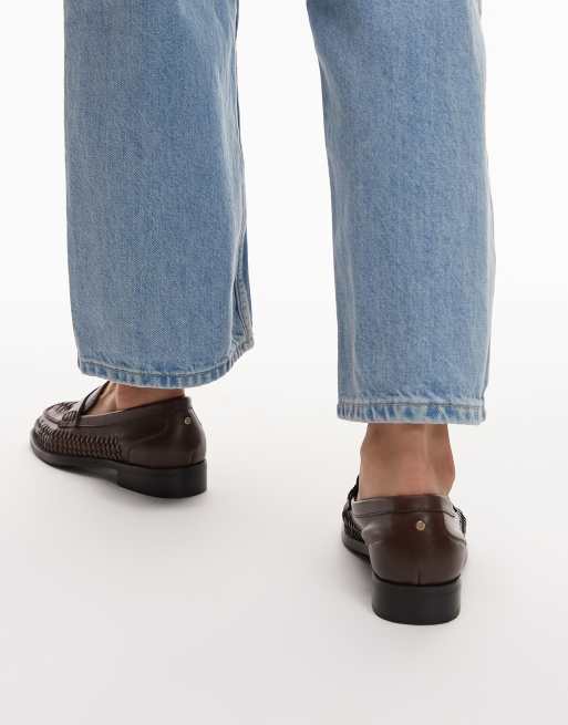 Bronx - Zur-ii - Loeren loafers met geweven detail in chocoladebruin, 3 van 4