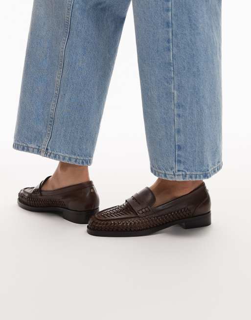 Bronx - Zur-ii - Loeren loafers met geweven detail in chocoladebruin, 4 van 4