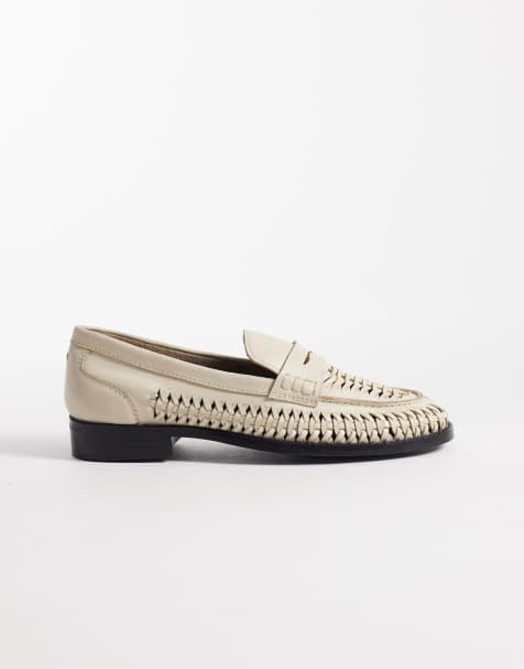 Bronx Zur-ii woven detail loafers in leather off white - view 1