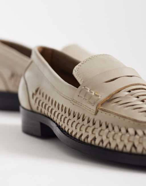 Bronx Zur-ii woven detail loafers in leather off white, 2 of 4