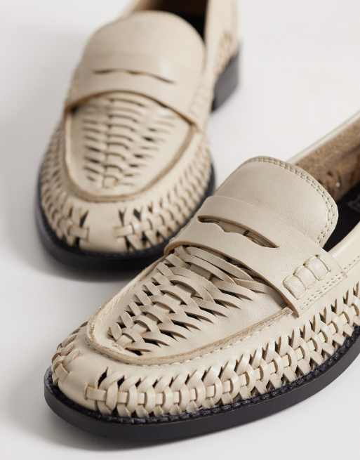 Bronx Zur-ii woven detail loafers in leather off white, 3 of 4