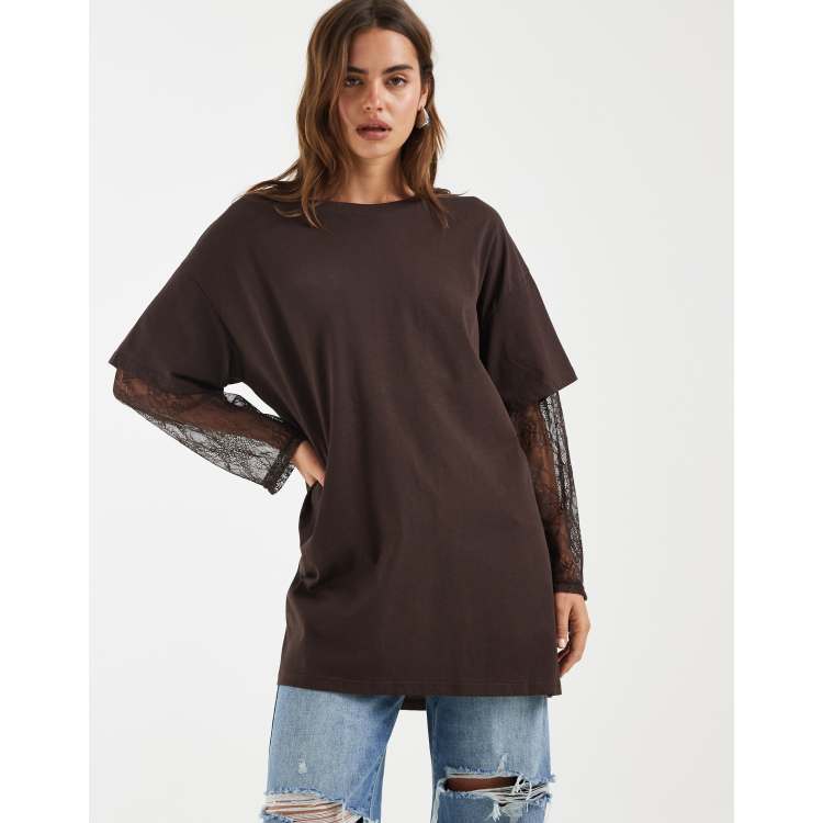 Bronze Snake Amanda lace sleeved tee in dark chocolate | ASOS
