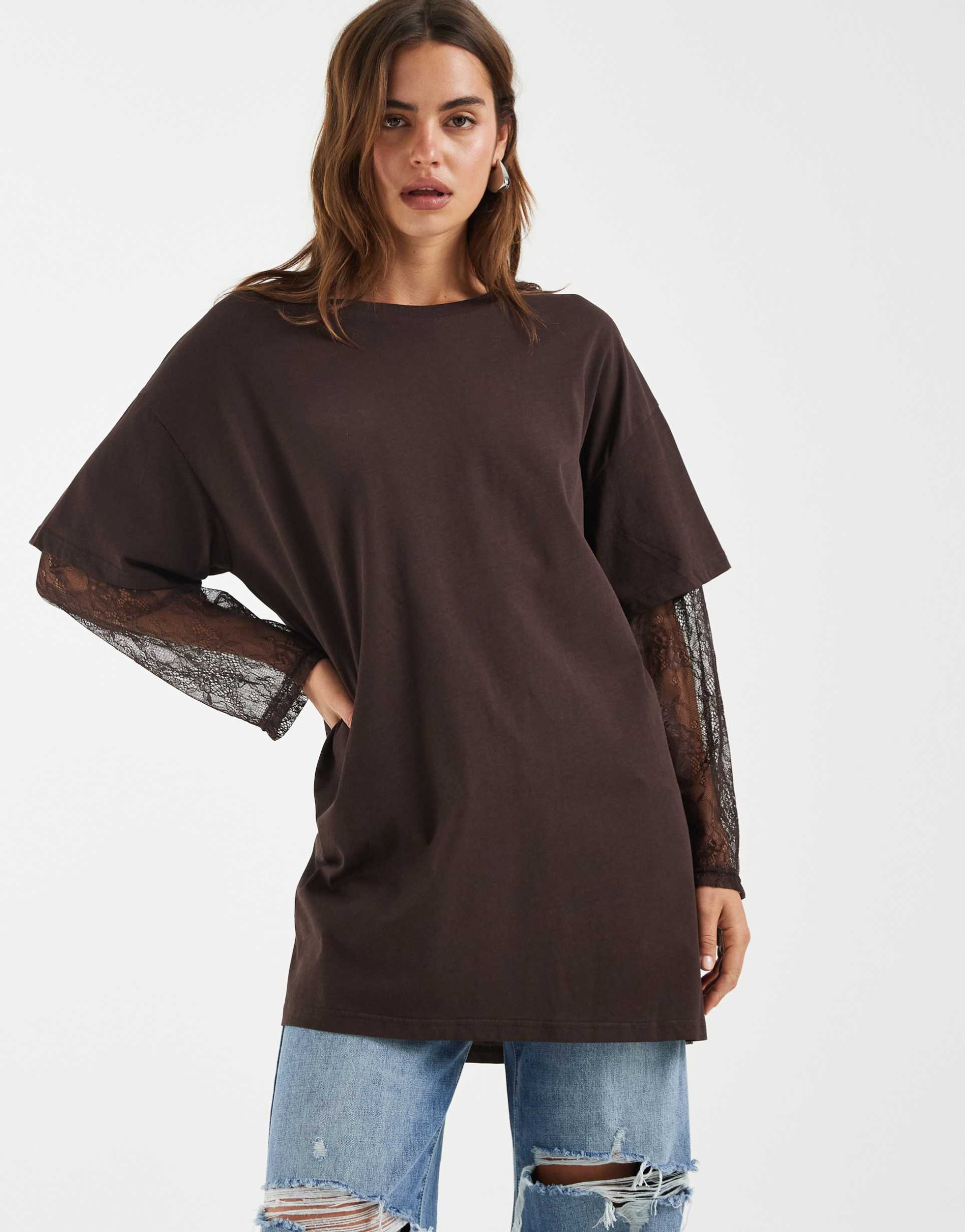 bronze snake amanda lace sleeved tee in dark chocolate