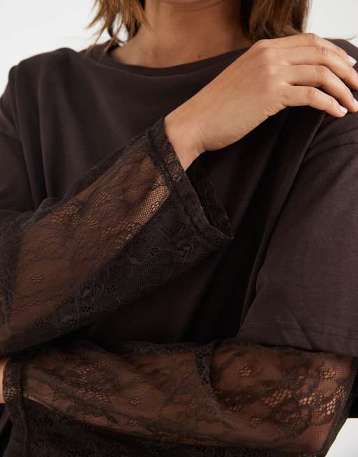 Bronze Snake - Amanda - T-shirt à manches en dentelle - Chocolat foncé, 3 de 4