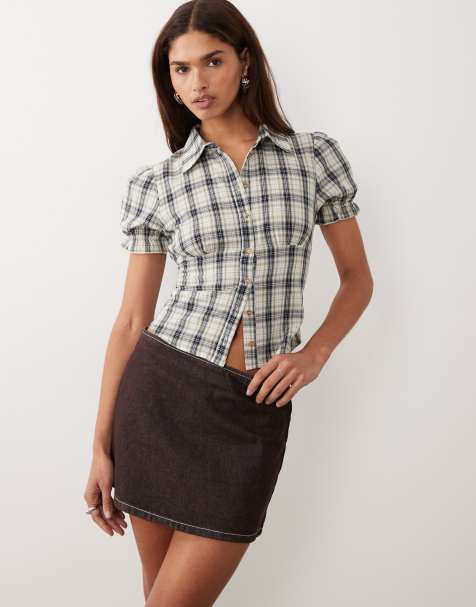 Bronze Snake - Astra - Camicia a maniche corte beige a quadri - view 1