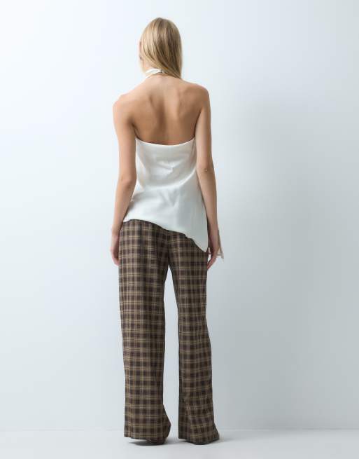 Bronze Snake baggy pants with turnover waistband in brown check, 5 of 5