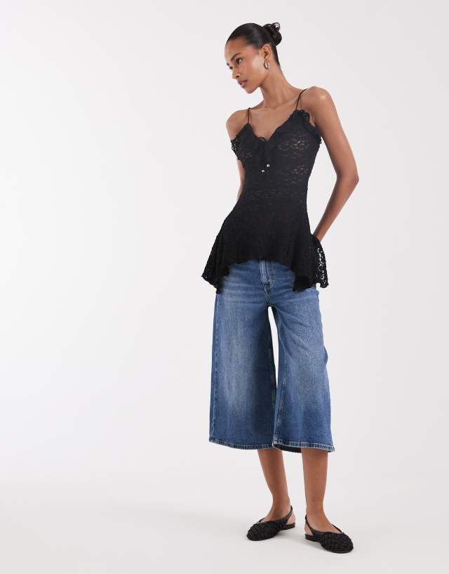 Bronze Snake boho lace asymmetric hem cami top in black | ASOS