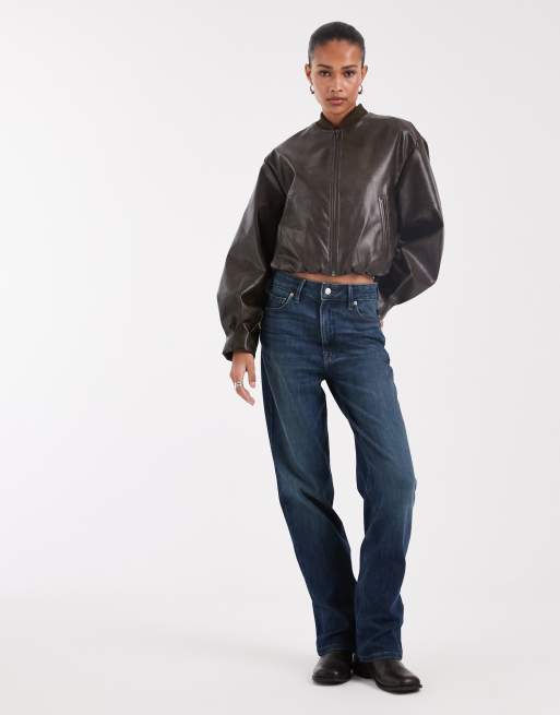 Bronze Snake - Bomber in pelle sintetica marrone con zip, 2 di 4