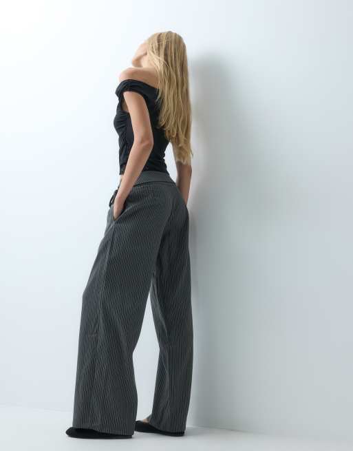 Bronze Snake broek met wijde pijpen en strikceintuur in donkergrijs, 4 van 5
