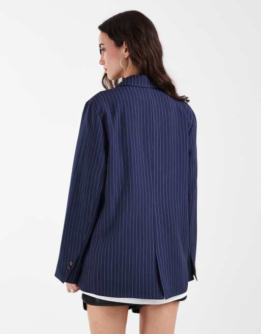Bronze Snake - Brooks - Blazer in marineblauw met krijtstreep, 3 van 4