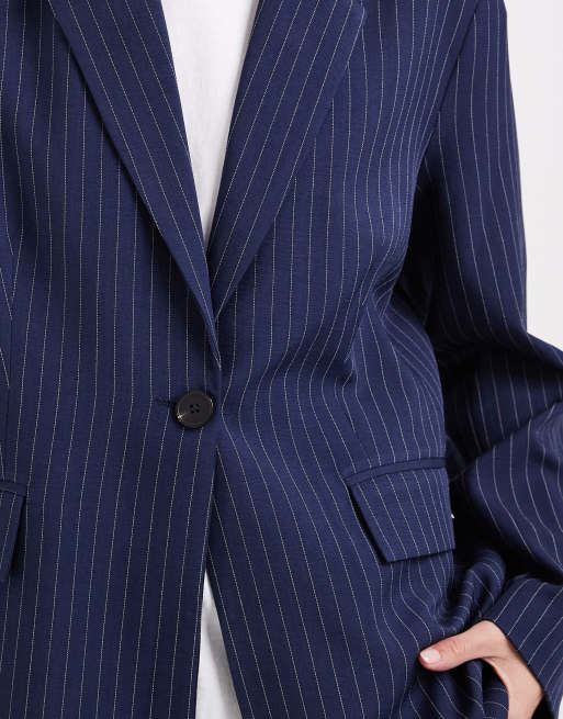 Bronze Snake - Brooks - Blazer in marineblauw met krijtstreep, 4 van 4