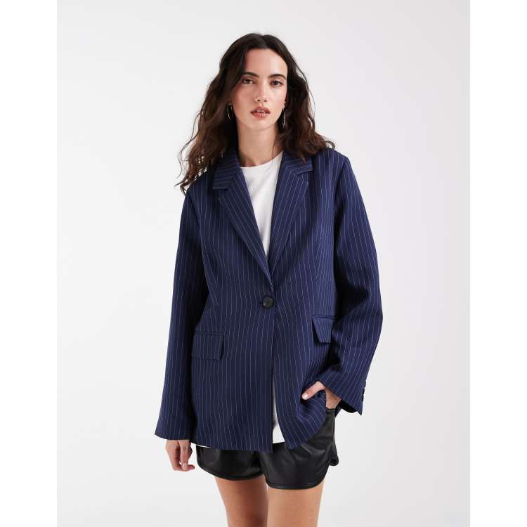 Bronze Snake Brooks Blazer in navy pinstripe | ASOS
