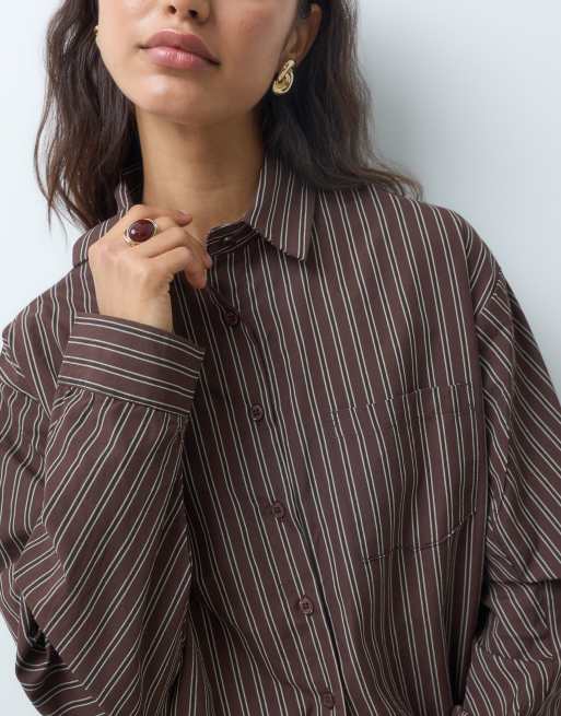 Bronze Snake - camisa boyfriend extragrande a rayas chocolate, 4 de 5