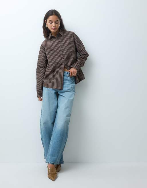 Bronze Snake - Chemise oversize coupe boyfriend à rayures - Chocolat, 5 de 5