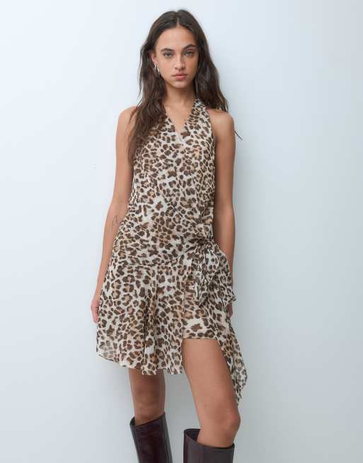 Bronze Snake chiffon halter neck dress in leopard print, 5 of 5
