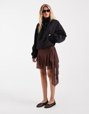 Bronze Snake Double Layer Ruffle Mini Skirt In Brown