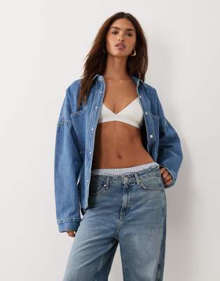 BRONZE SNAKE Bronze Snake drop shoulder long sleeve denim shirt in blue