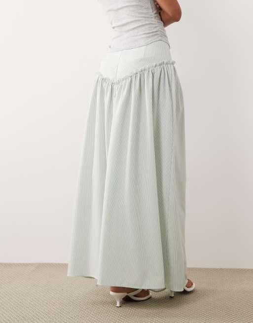 Bronze Snake drop waist detail maxi skirt in sage pinstripe, 3 of 5