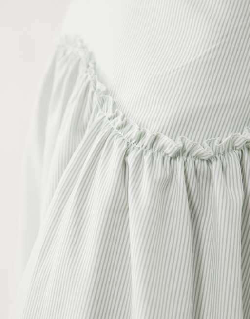 Bronze Snake drop waist detail maxi skirt in sage pinstripe, 5 of 5