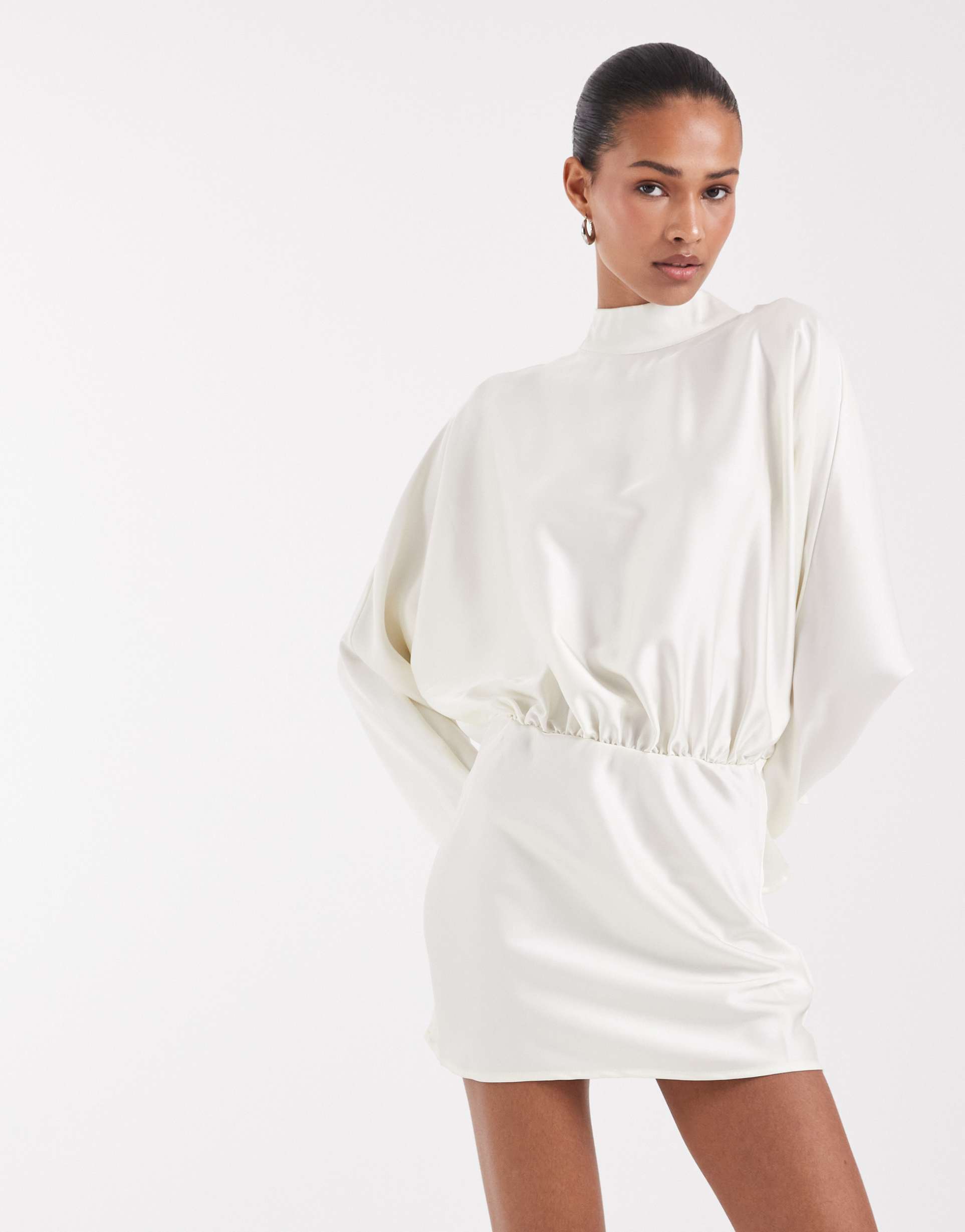 bronze snake high neck drop waist mini dress in ivory