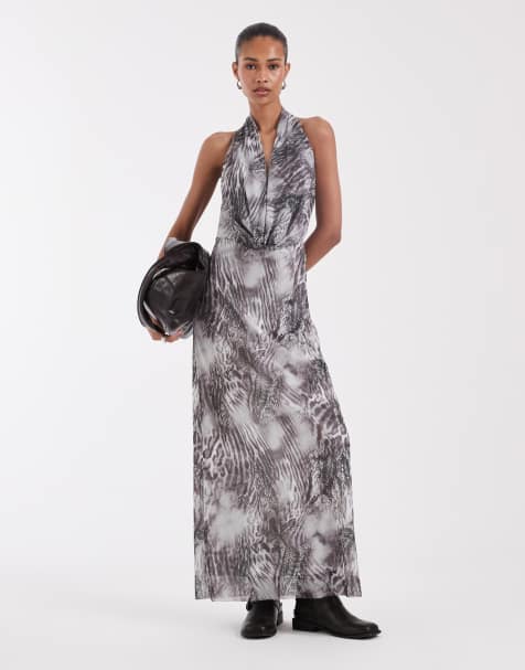 Bronze Snake Josie cowl neck backless maxi dress in grey blurred animal print - view 1